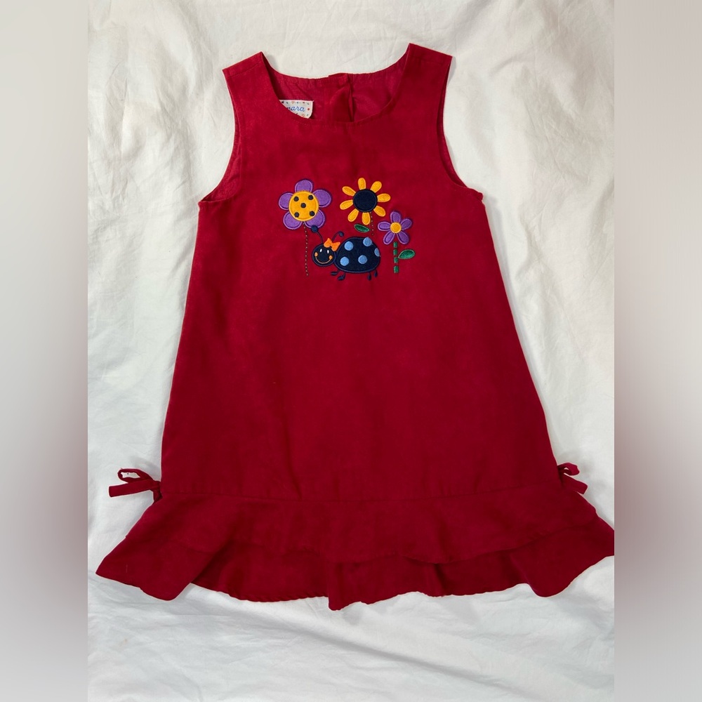 Samara Girls Red Sleeveless Dress with Flowers & Ladybug Size 5